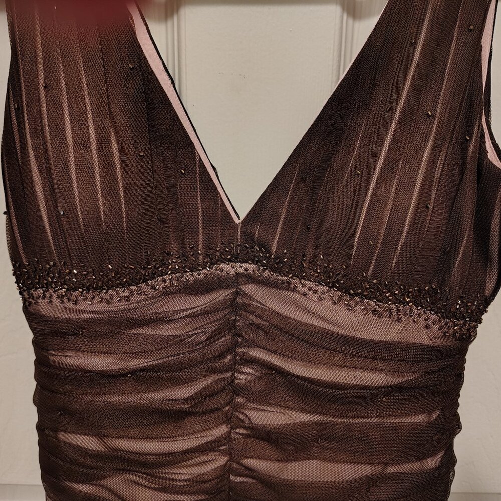 Vtg NWOT Women's Size 8 Brown Pink Lace Dress Formal Midi Positive Attitude - Picture 3 of 8